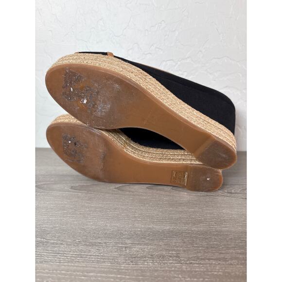 Tory Burch Majorca Espadrilles Women's 39.5/US 8.5 Black Canvas Wedge Heels 3.5" - Picture 7 of 8